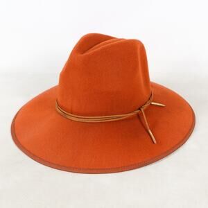 Boho Wide Brim Fedora Hat Western Cowboy Felt Bucket Cap Festival Sunhat Orange